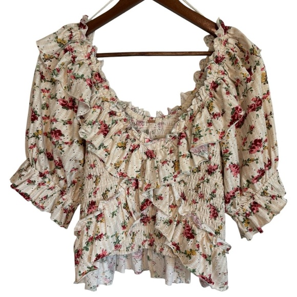 Free People Favorite Girl Crop Tea Party Top Floral Ruffle Rare Color Size Large - Picture 3 of 10